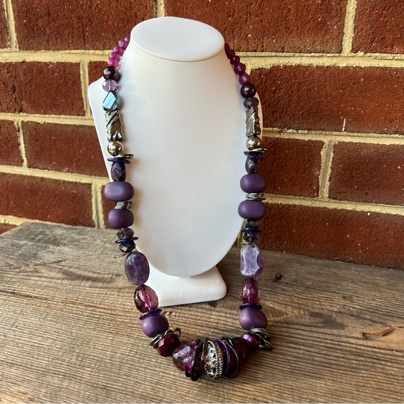 Chico’s Purple Beaded Chunky Necklace - Picture 1 of 6